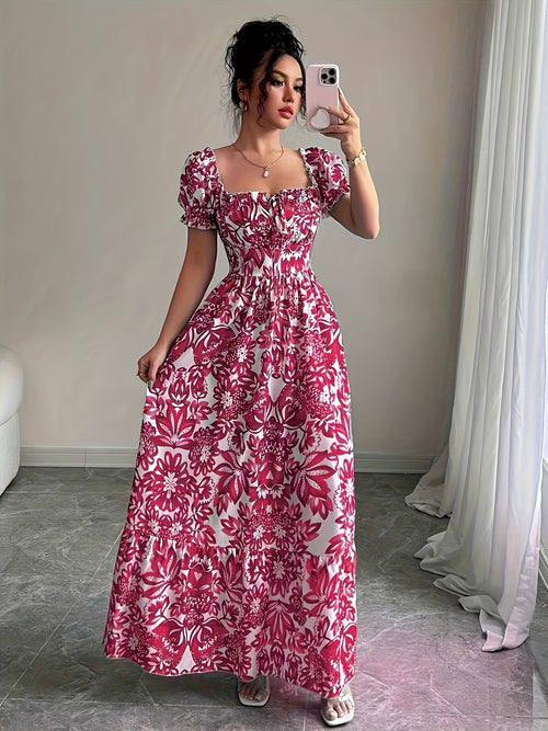 Elegant long dress with floral print.