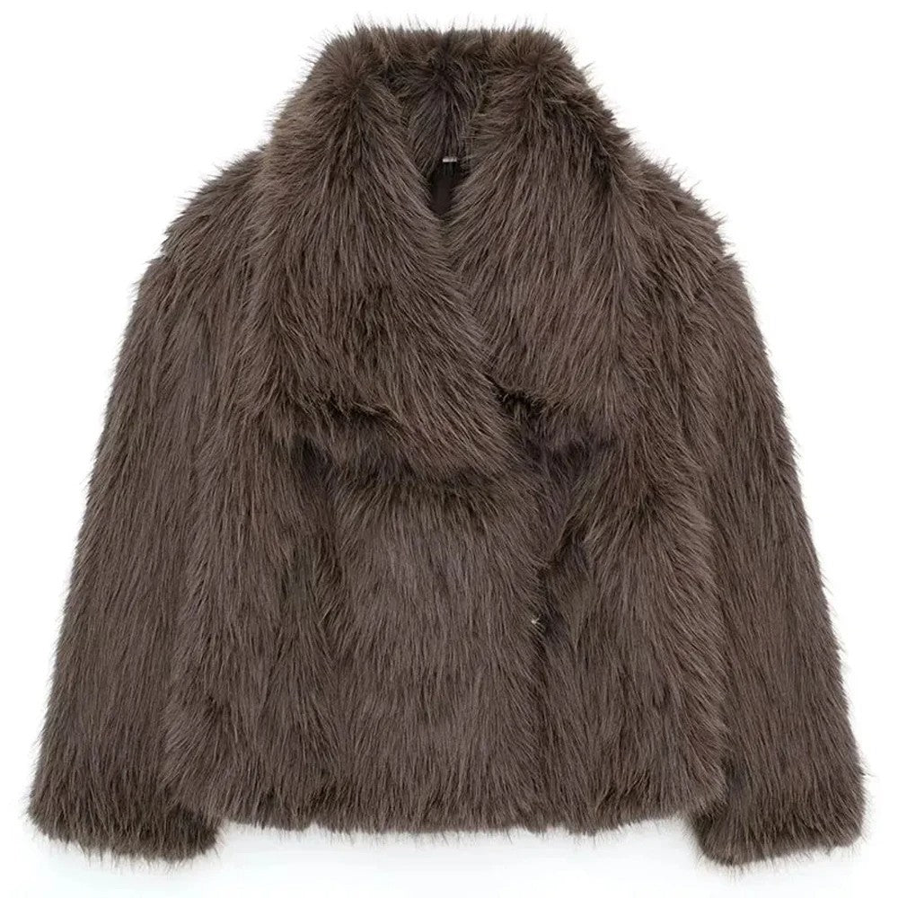 Elegant women's coat made of warm, fluffy faux fur