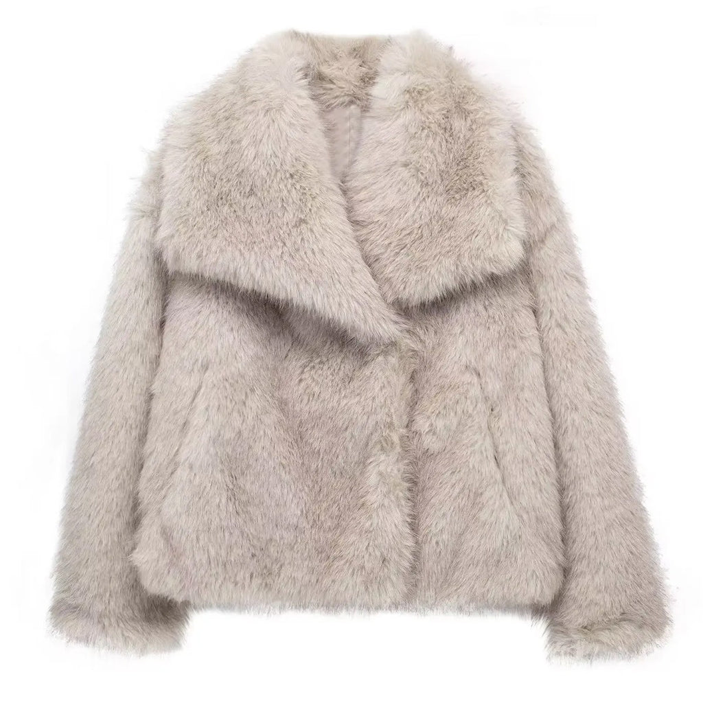 Elegant women's coat made of warm, fluffy faux fur
