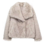 Elegant women's coat made of warm, fluffy faux fur