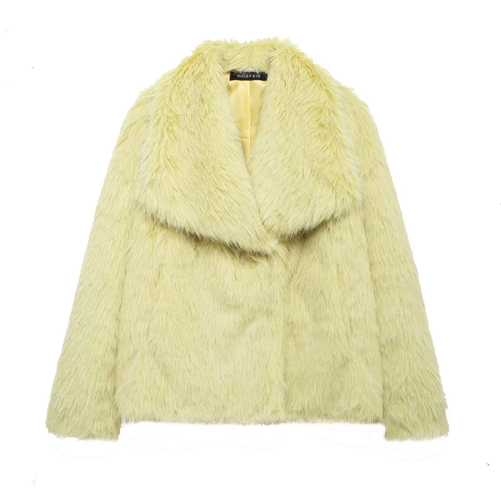 Elegant women's coat made of warm, fluffy faux fur