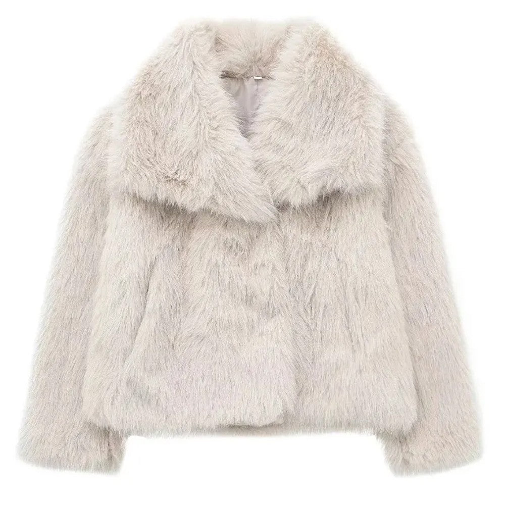Elegant women's coat made of warm, fluffy faux fur
