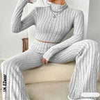 Stand Collar Navel T-shirt and Trumpet pants