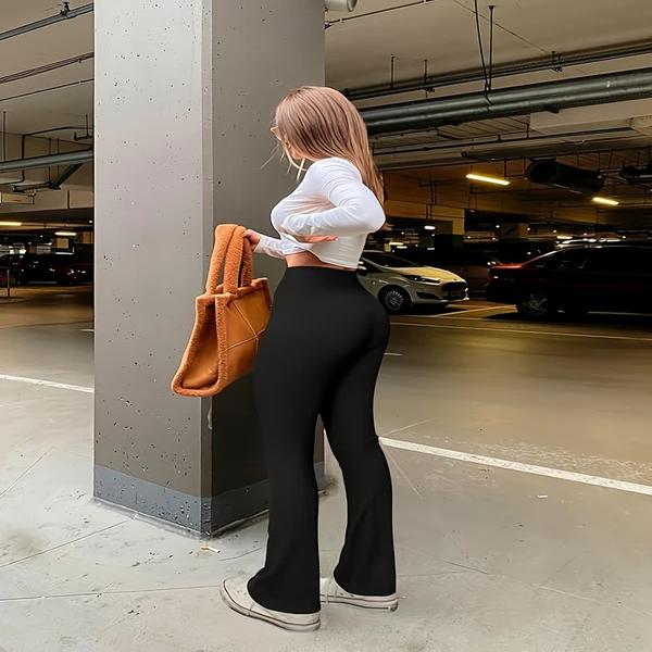 Women's spring and summer high waisted tight fitting flared pants, slim leg long black pants, thin wide leg pants for slim women